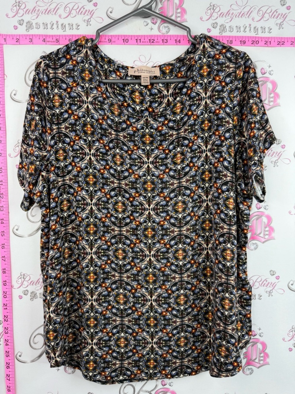 Philosophy T-shirt soft paisley Black Multi-Color Patterned Short Sleeve Top